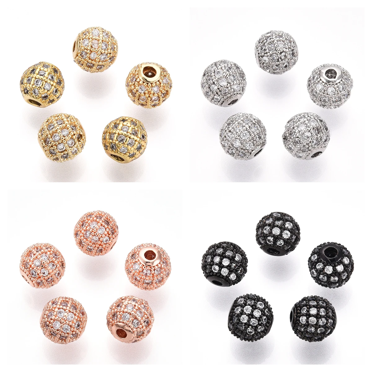 10PCS 8x7mm Brass Round Cubic Zirconia Beads Long-Lasting Plated for DIY Jewelry Making Necklaces Bracelets Findings  Crafts