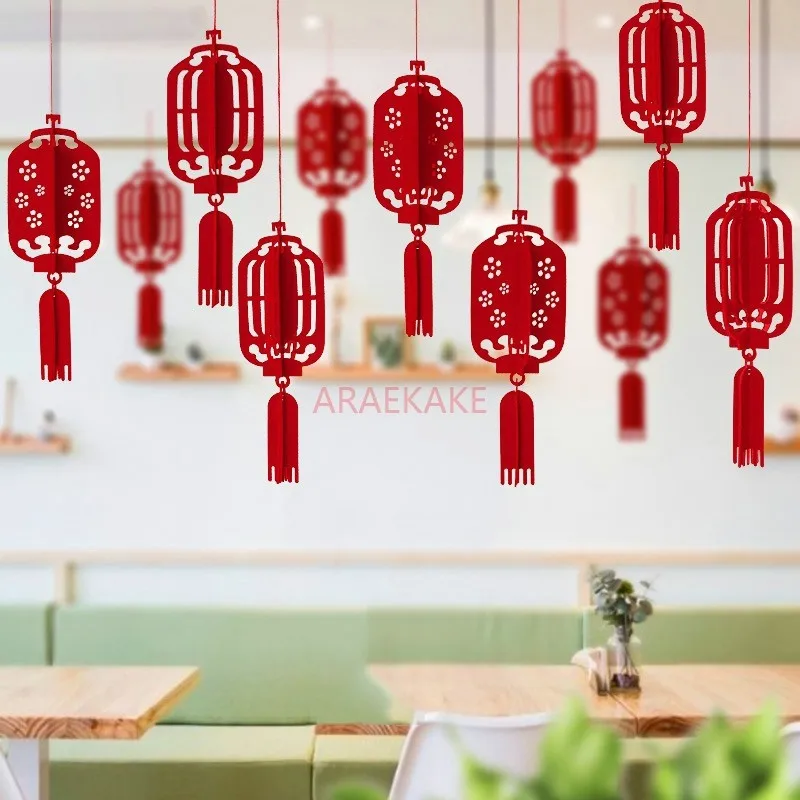 6PCS Spring Festival 3D Pendant New Year Creative Lantern Flower Decoration Pendant Shopping Mall Store Decoration