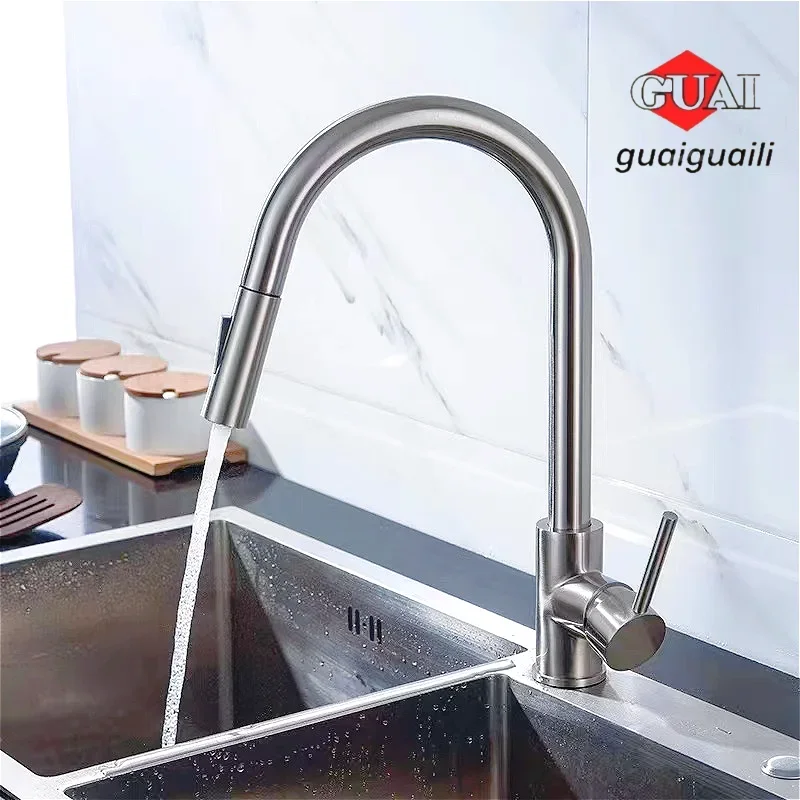 Kitchen Basin Faucets，silver color Surface Faucet，bathroom Sink Taps，Pull Out Kitchen Taps ，Single Hole G1/2 mixer Faucet