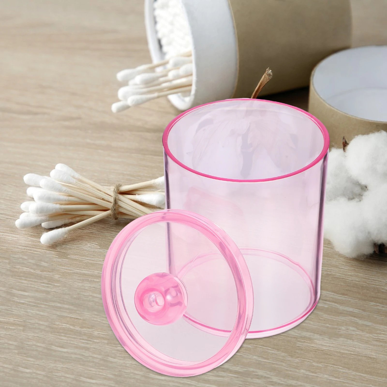 

2pcs Storage Box Cotton Swab Holder Bathroom Jars Set Transparent Black Dustproof Moistureproof Household Storage