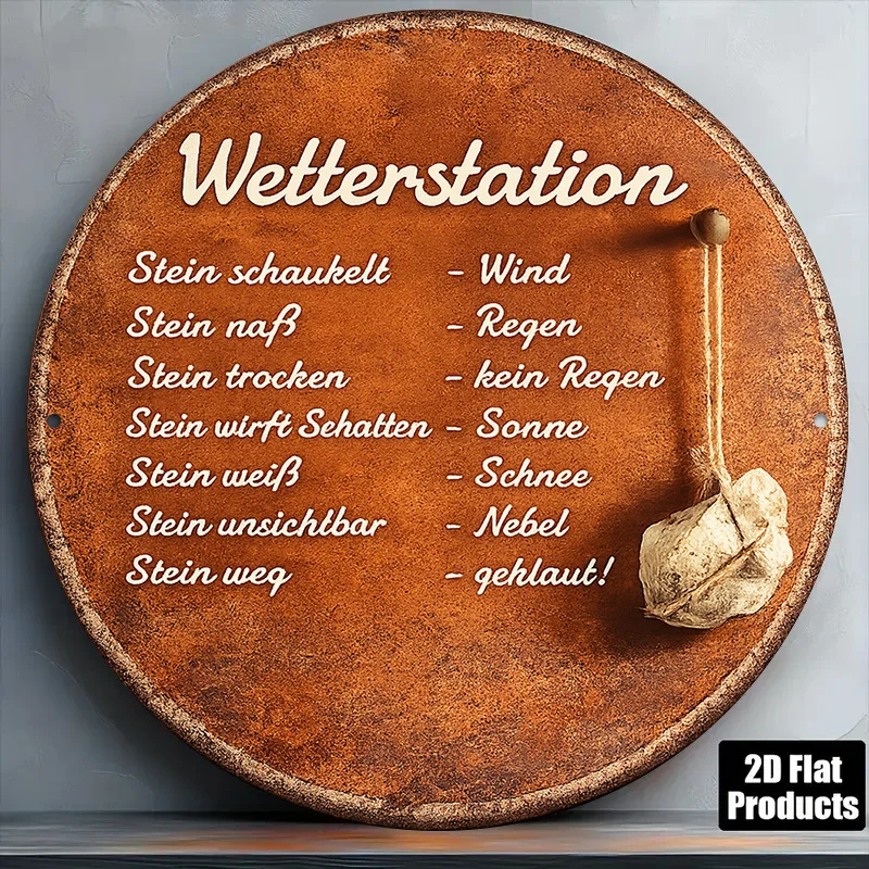 Image of 2D Metallschild 8x8 Zoll Runde Aluminium-Wetterstation Vintage Retro-Platte für Küche Esszimmer Veranda Dekoration Geschenk