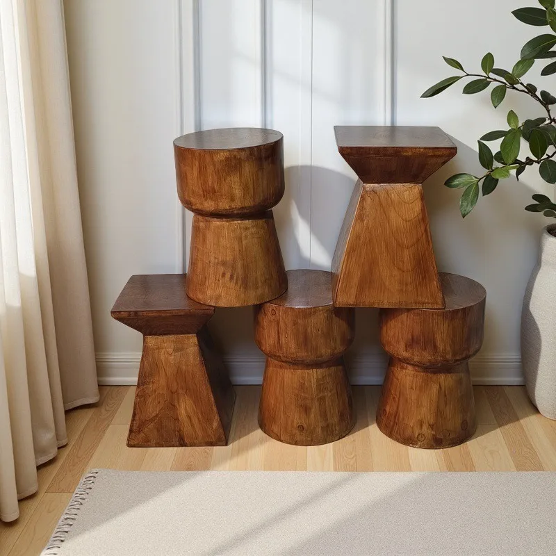 Solid wood pier dark walnut new Chinese log stool B & B edge corner ornament wooden pile