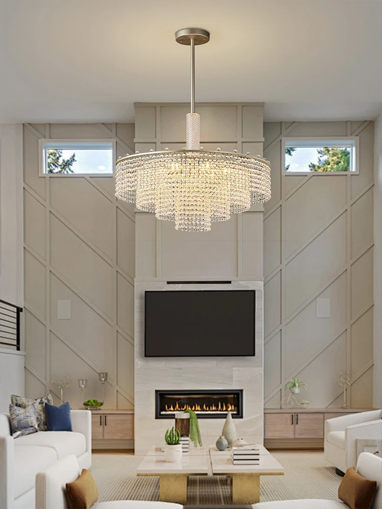 High-Quality K9 Crystal Bead Curtain Chandelier Gold Lustres for Living Room Ceiling Decor Dining Room Villa Interior Decoration