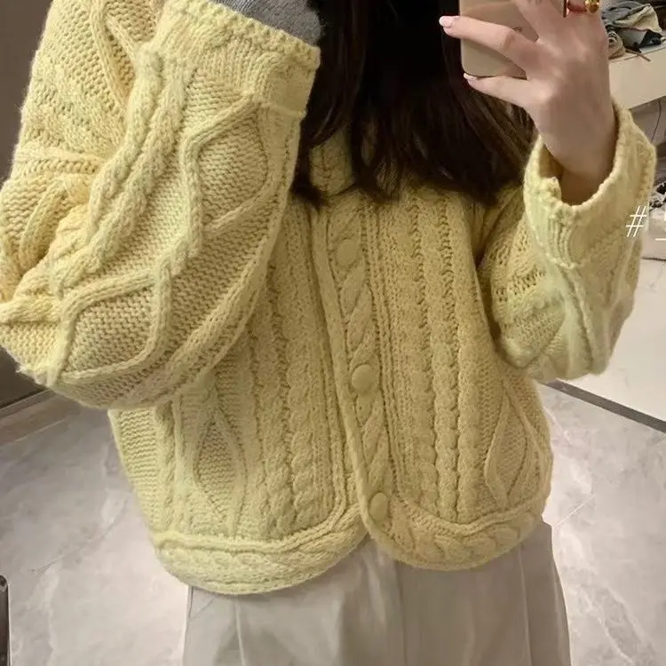 New Gentle and Lazy French Three-dimensional Knitted Sweater Cardigan Twist Sweater Jacket Twisted Crochet Hemming