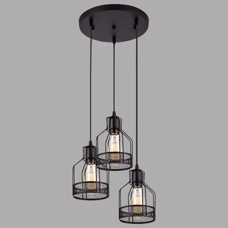 

Nordic Simple Indoor Restaurant Chandelier Three Simple Creative Bar Chandelier Wrought Iron Black Retro Ceiling Lamp