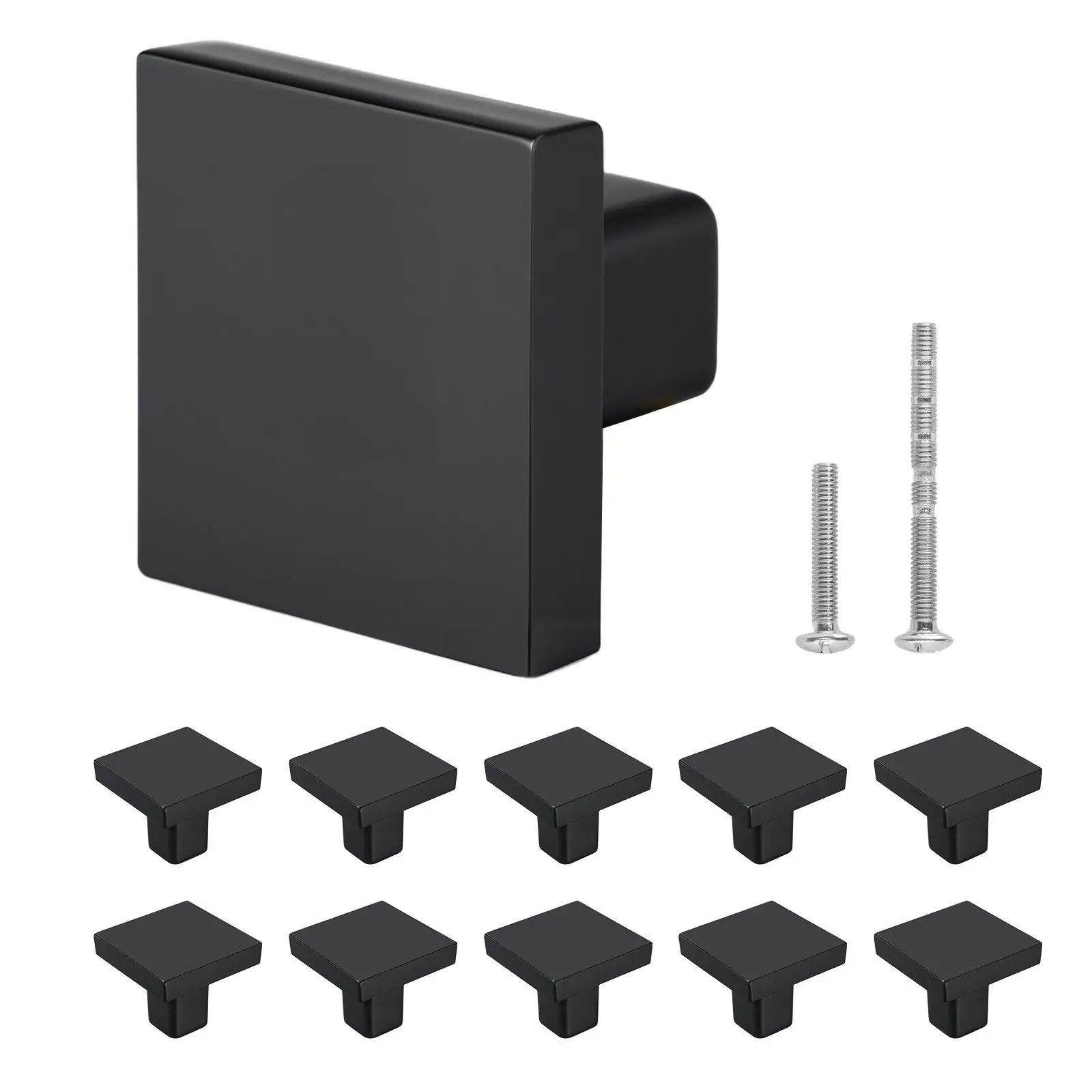 

Cabinet Knobs, 10 Pack, 1.18 Inch Black Zinc Alloy Drawer Pulls & Door Handles, Square Kitchen Solid Knobs Dresser Handles,