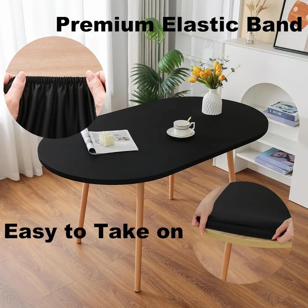 2PCS Elastic Oval Tablecloth Washable&Wrinkle Spandex Tablecloth Tight Fitted Elastic Band Table Cover for Event Wedding Partie