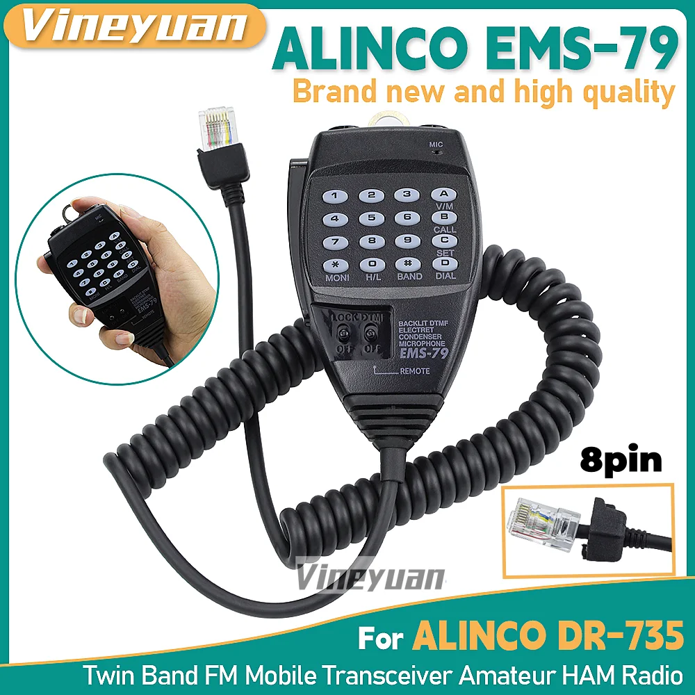 High Quality EMS-79 8Pin Backlit Speaker Microphone for ALINCO DR-735 DR-735R Twin Band FM Mobile Transceiver Amateur HAM Radio