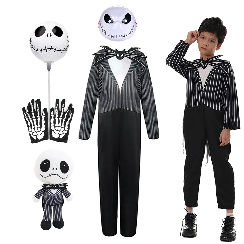 Halloween Jack Costume Kid Boys Christmas Eve Nightmare Before Scary Skeleton Jack Cosplay Skellington Cosplay Bodysuit Suit