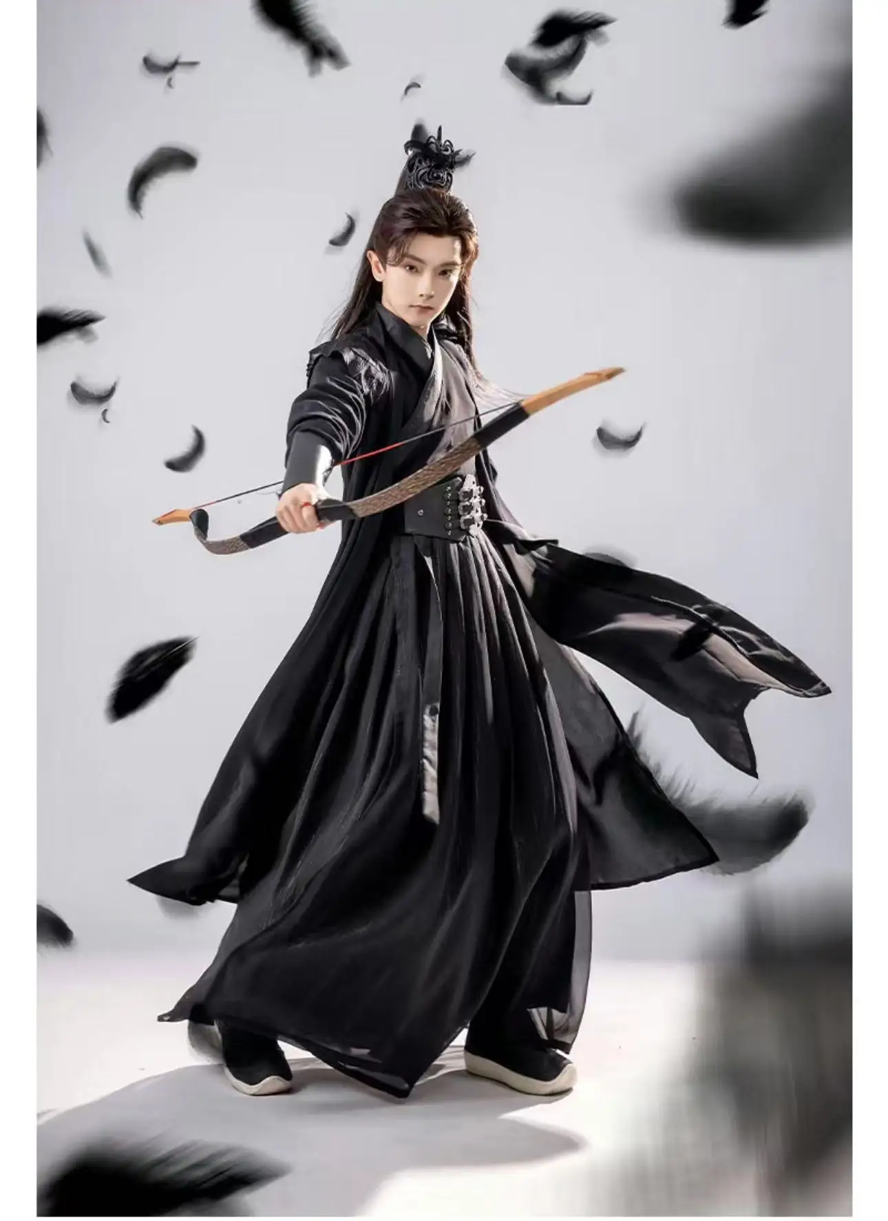 

Dark Black Series Men's Hanfu Dress Set Ancient Chinese Leader Warrior Costume Niche Stylish Night Swordsman Cosplay Suit Boys