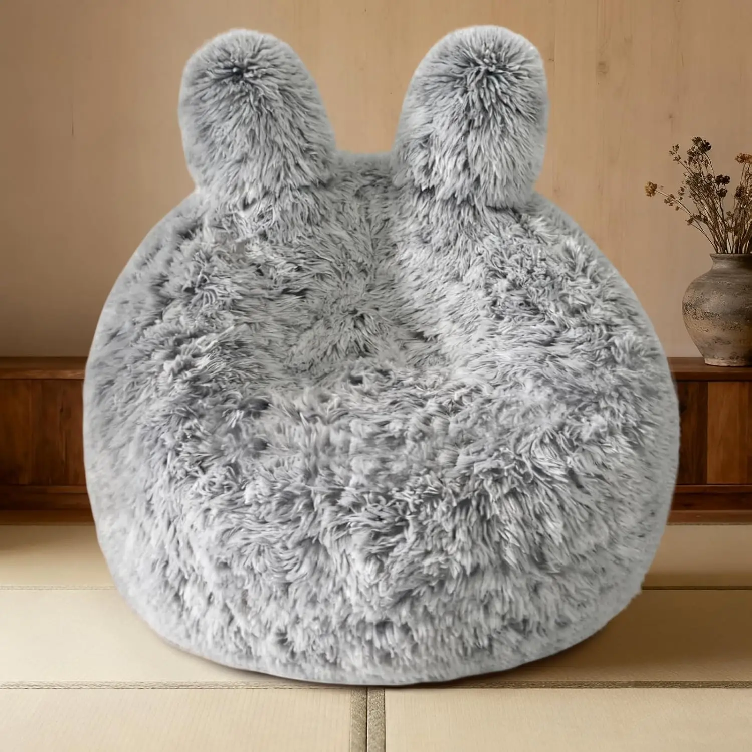 

Мягкое серое кресло-мешок для детей с чехлом из плюшевого искусственного меха, наполнитель из пены с эффектом памяти 2,5 фута для подростков и детей