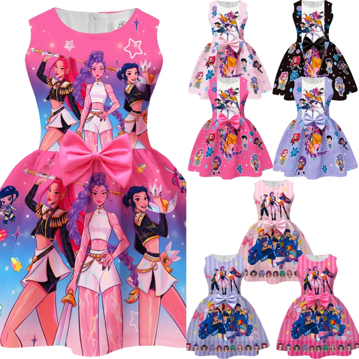 

Детское платье с бантом в стиле аниме для девочек, 100-140 см, детское повседневное праздничное платье без рукавов с принтом суперзвезды, вечерние костюмы принцессы