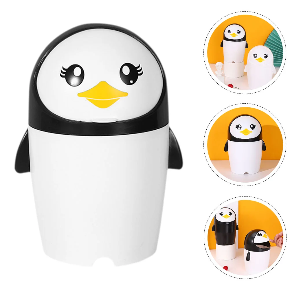 

Mini Plastic Container Small Trash Can Cartoon Penguin Garbage Container Desktop Trash Can penguin trash bin