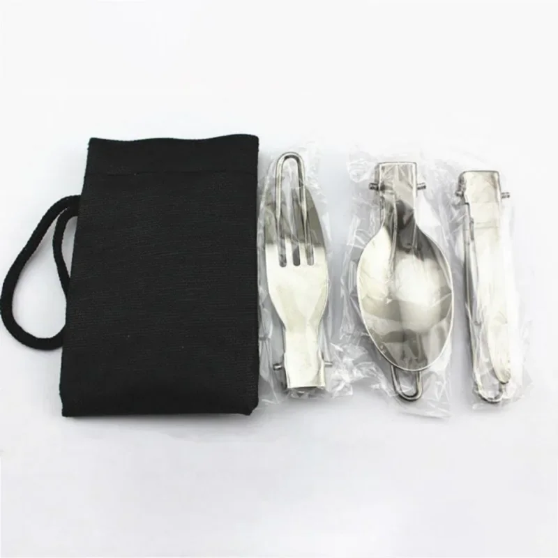 3pcs/set Outdoor Stainless Steel Folded Fork Spoon Knife Picnic Camping Dinnerware Tableware