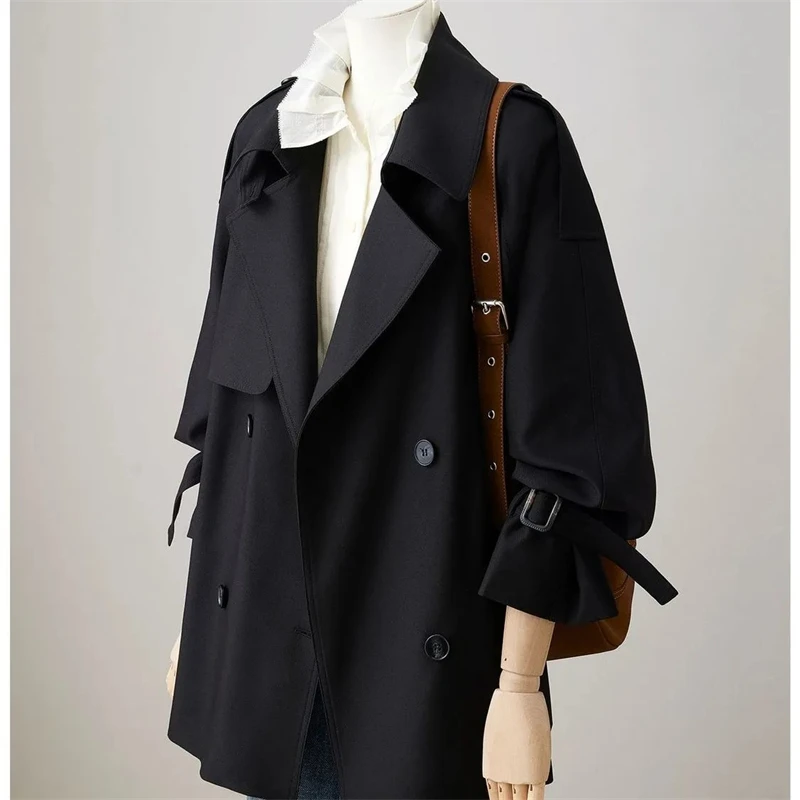 

2026 Spring/Autumn New Arrival Women's Trench Coats British Style Black Windbreaker Double-Breasted Belt High Quality Overcoat