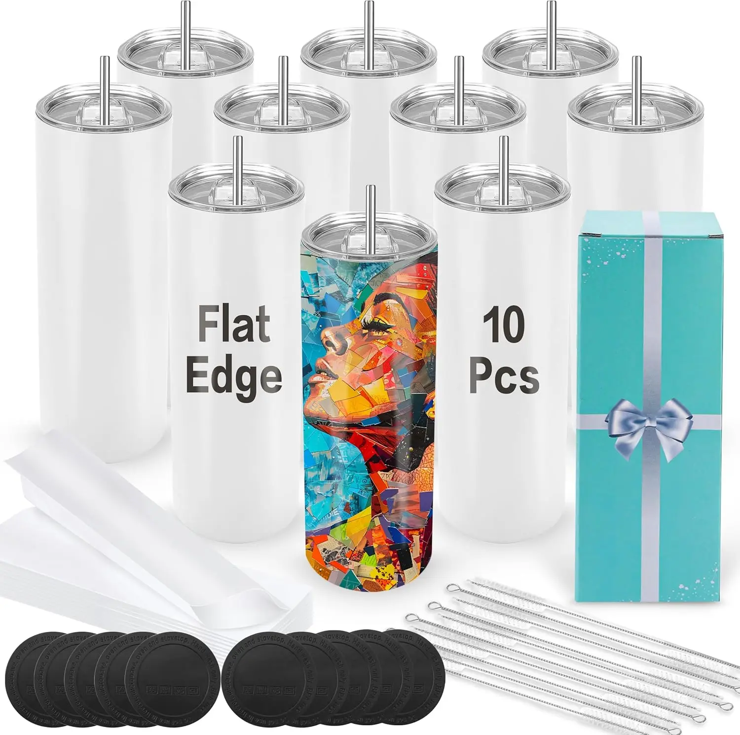 

Sublimation Tumblers 20 oz 10 Pack Flat Bottom Sublimation Blanks Bulk Stainless Steel Insulated Skinny Straight Cups wi