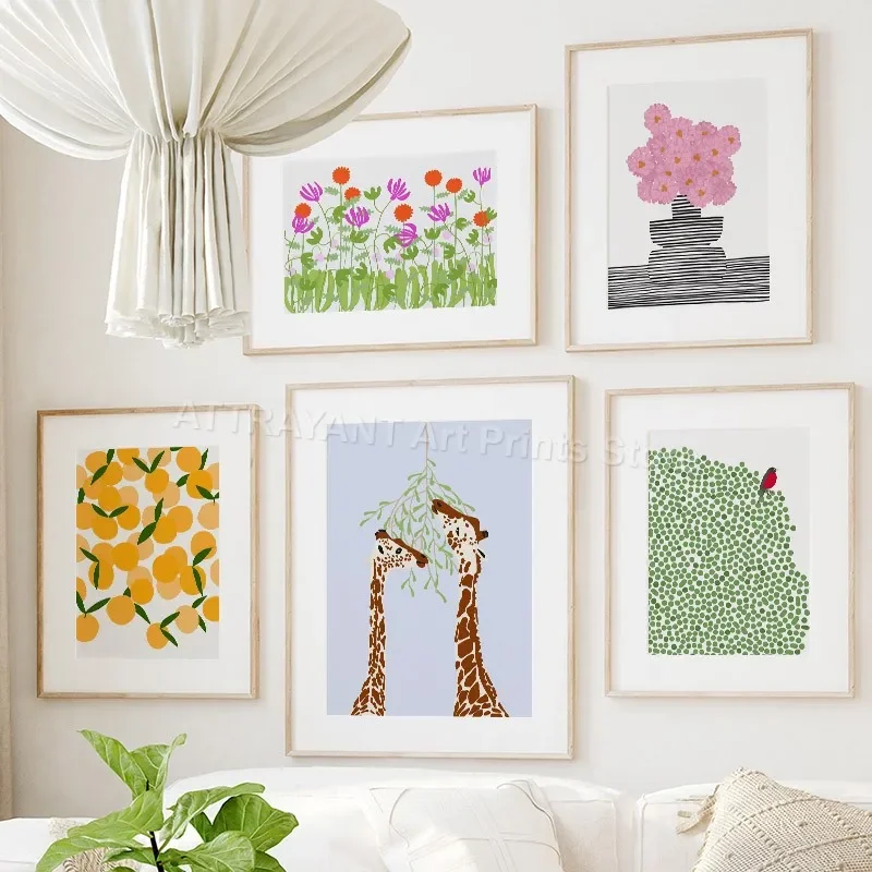 

Flower Plant Giraffe Bird Fruit Abstract Wall Art Canvas Painting Nordic Posters And Prints Wall Pictures For Living Room Decor