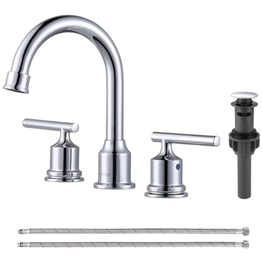 

Bathroom Faucet Bathroom Sink Faucet 3 Hole Vanity Faucet 8 Inch Brass Basin Faucet 2 Hle Tall Bathroom Tap with Drain Hoses