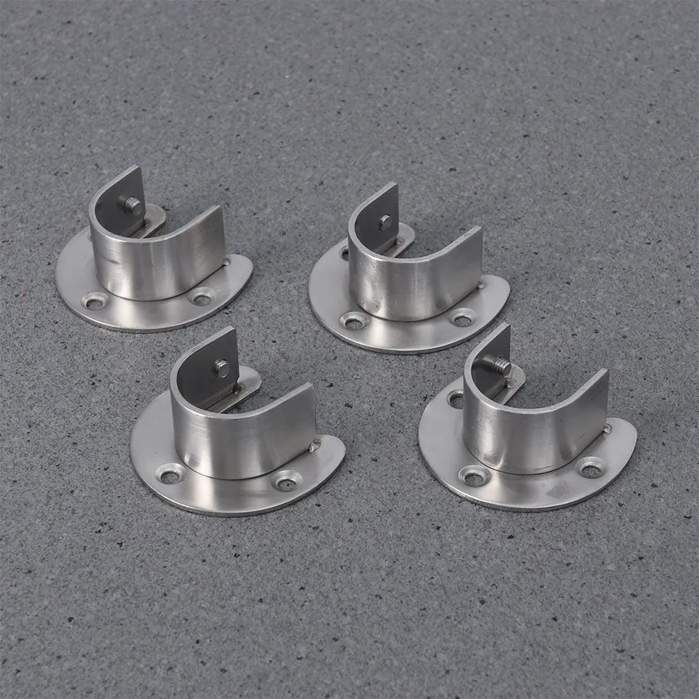 6Pcs Stainless Steel U Shaped Rod End Supports 2Mm Thick for Closet Curtain Rods Oval Tube Bracket Heavy Duty Wall Mounting