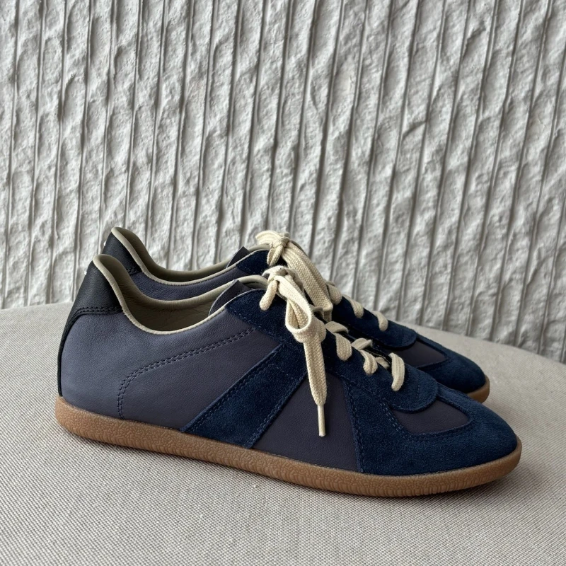 Luxury Vintage German Trainer Sneakers Women Two Tone Suede Leather Patchwork Low Top White Casual Daily Street Walking Shoes - view 5