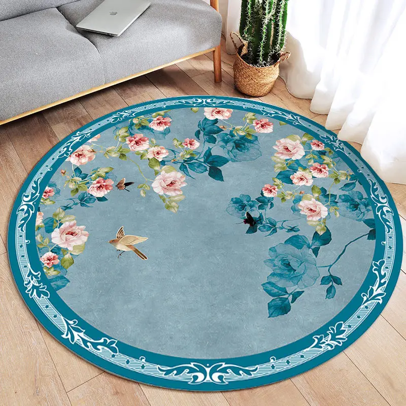 Chinese Classical Flowers Round Carpet Circle Area Rug for Study Bedroom Living Room Table Decor Soft Floor Mat Kitchen Doormat