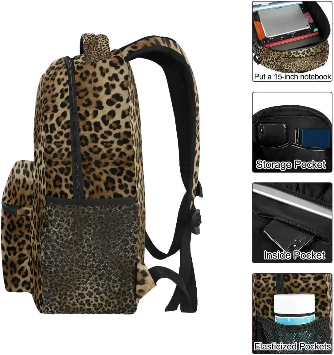 Custom Leopard Print Vintage Boys Girls School Computer Backpacks Book Bag Travel Hiking Camping Daypack