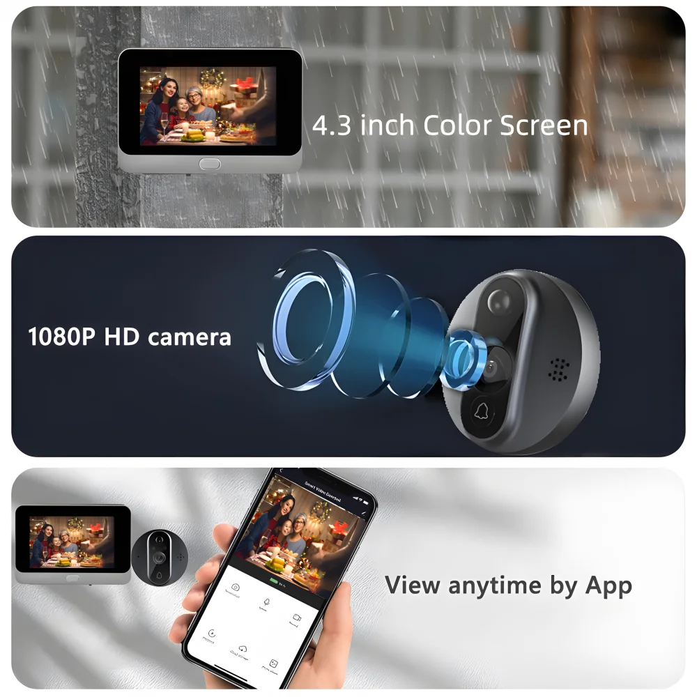 Imagem -06 - Google Alexa Tuya Vida Inteligente App 4.3 Polegada Vídeo Digital Porta Peepholes Visualizador hd 1080p sem Fio ao ar Livre Campainha Câmera para Porta