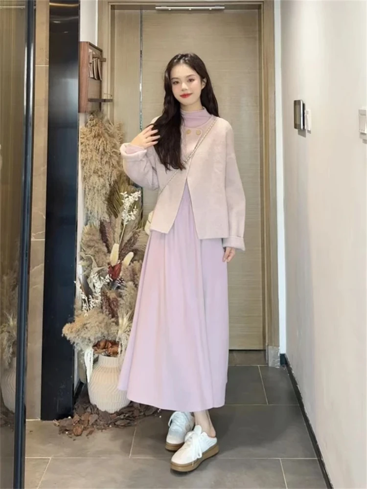 Lente Romantische Aosphere Dames Nieuwe Dr Set Onregelmatige Trui Jaet Trendy Clete Ootd Casual Sle Lange Sve