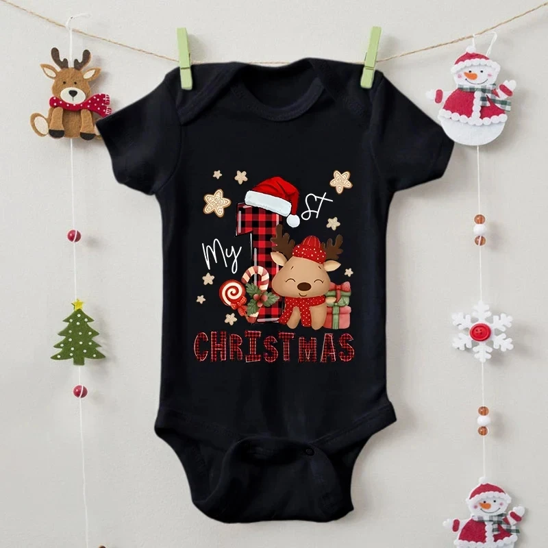 My First Christmas Print Baby Romper Newborn Short Sleeve Bodysuit Xmas Party Infant Outfit Boys Girls Holiday Clothes Jumpsuit