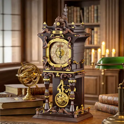 JAKI simulated European retro style building blocks clocks, living room toy ornament, educational building toy, holiday gift.