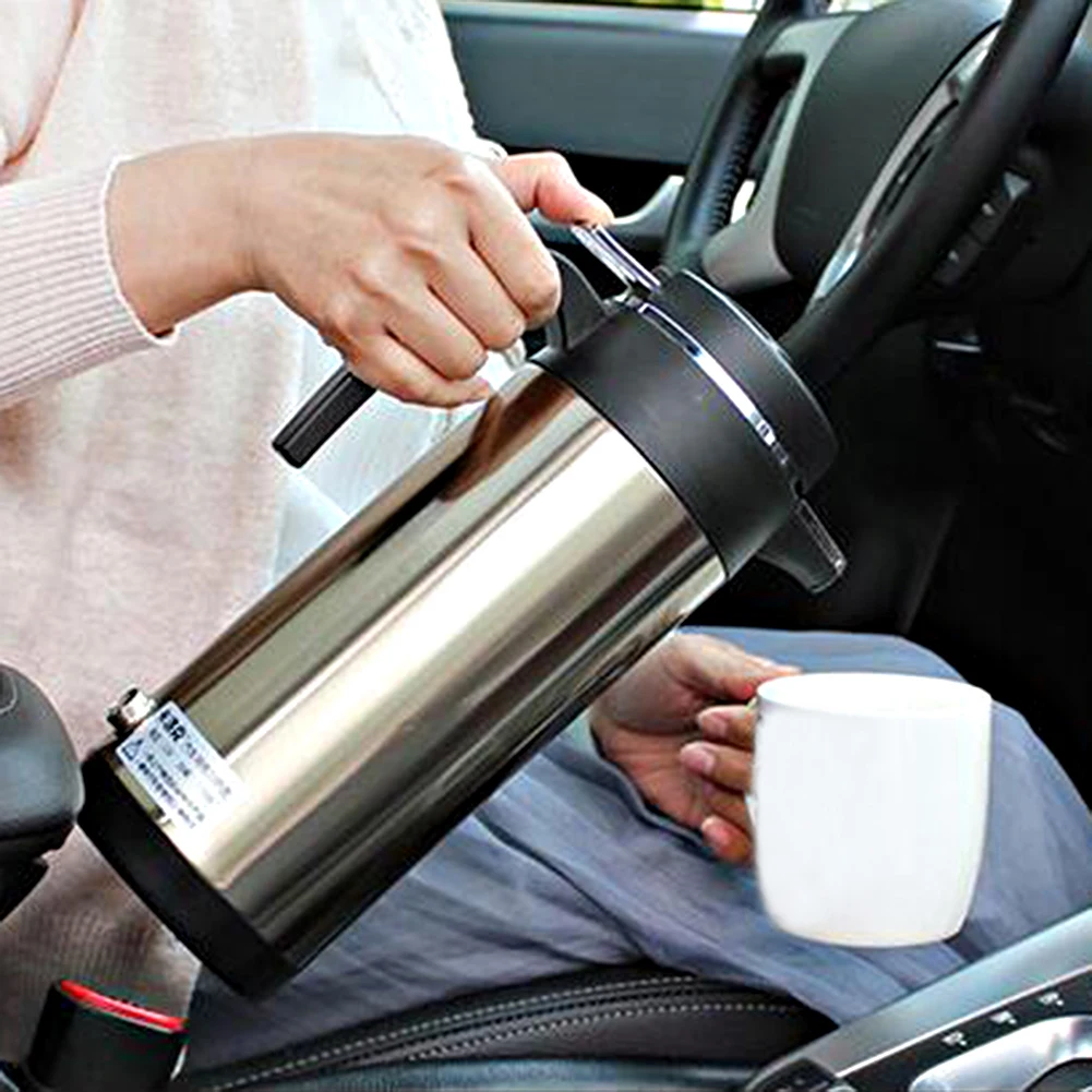 1200 ML Car Hot Kettle Car Truck Water Heater Large Capacity 12/24 V Travel Electric Kettle Auto Shut Off Stainless Steel Kettle