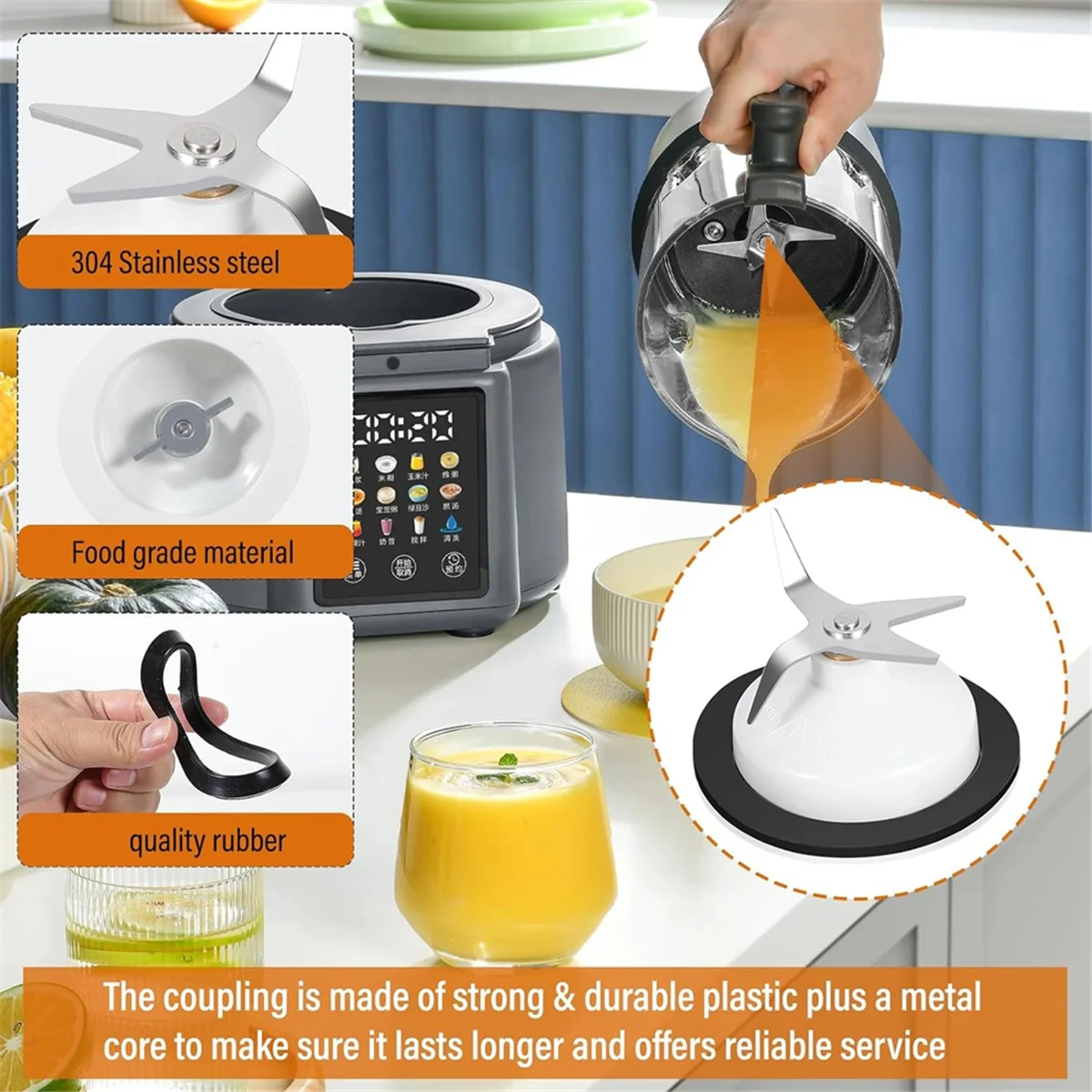 A88M 9704230   Acoplador de licuadora con kit de llave, cuchilla de licuadora de 4 hojas con junta de goma para piezas de licuadora Kitchenaid