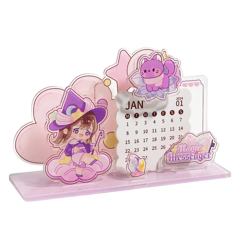 2024 Year Cartoon Girl Acrylic Calendar Cute Rabbit and Cat Desk Calendars Daily Schedule Planner School Supplies