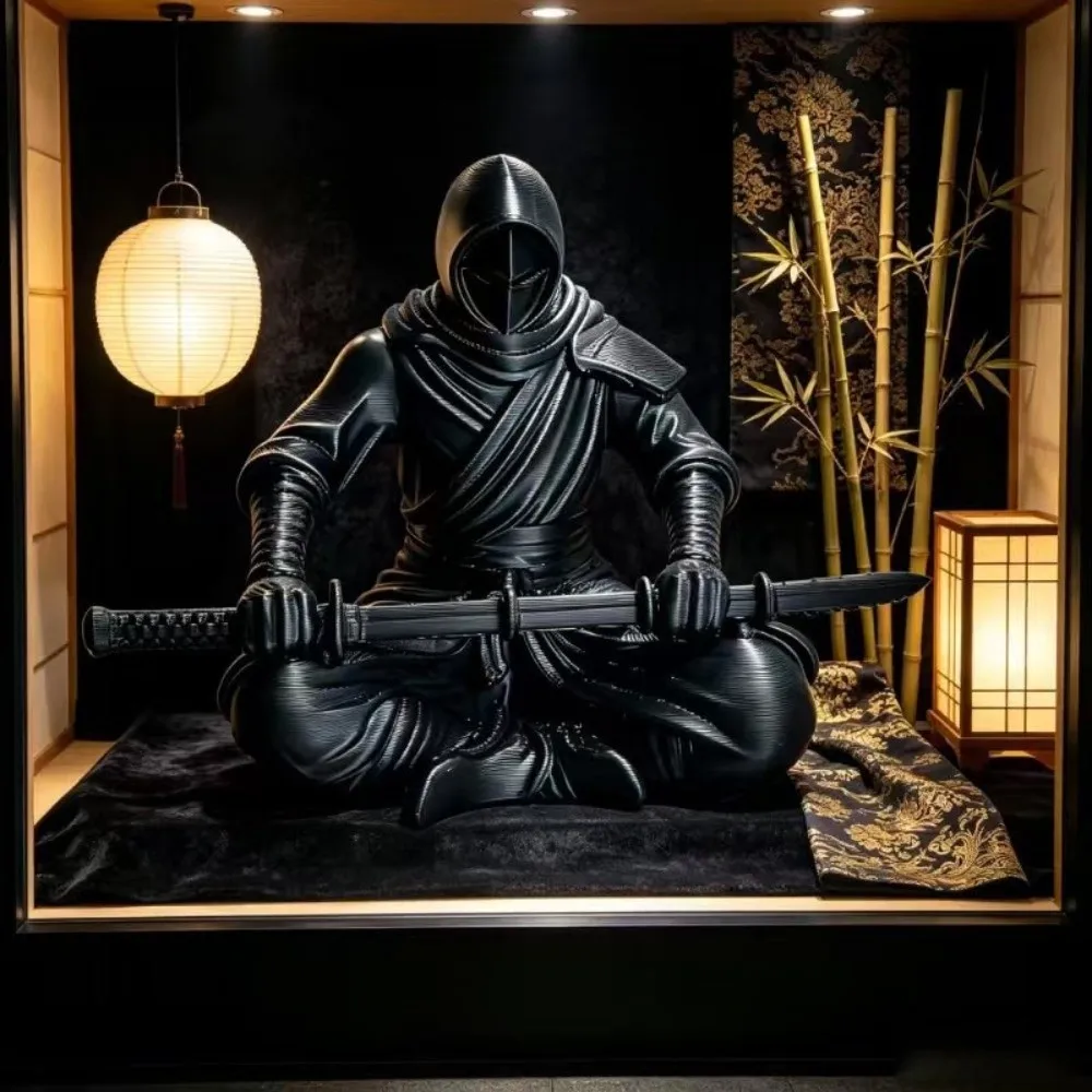 Creative Sitting Pose Ninja Ornaments Dark Style 3D Printed Zen Statue Home Decor Samurai Sculpture Gift