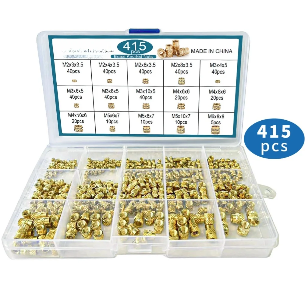 415PCS Brass Knurled Threaded Inserts M2 M2.5 M5 For m6 for Plastic Housing Repairs CNC Prototyping and Making