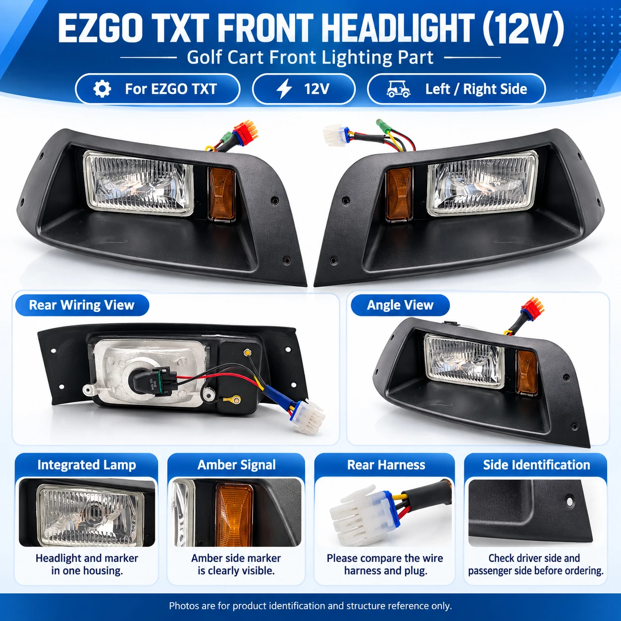 EZGO TXT Golf Cart Halogen Front Headlight, Head Lamp For Electric Patrol Cart