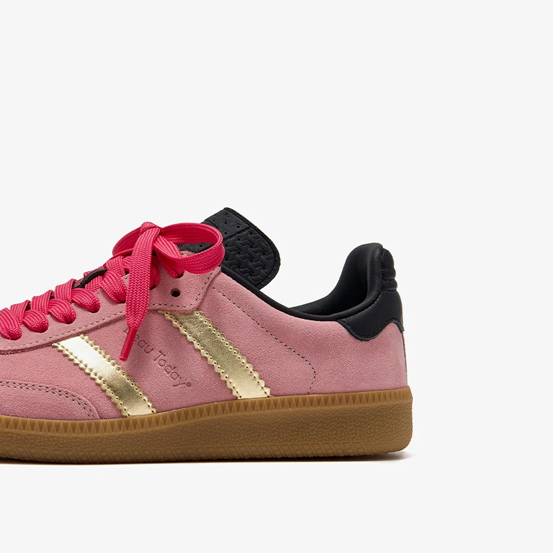BEAUTODAY Trendy Pink Sneakers Women Cow Suede Patchwork Leather Lace Up Casual Training Shoes Woman Handmade 29839