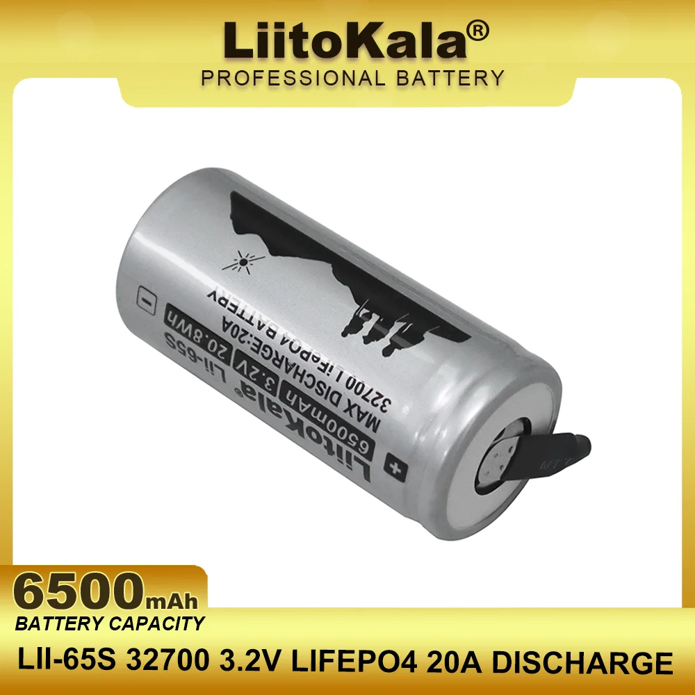 LiitoKala 3.2V LII-65S 32700 6500mAh LiFePO4 Battery 20A Continuous Discharge Maximum 55A High Power Batteries+Nickel sheets