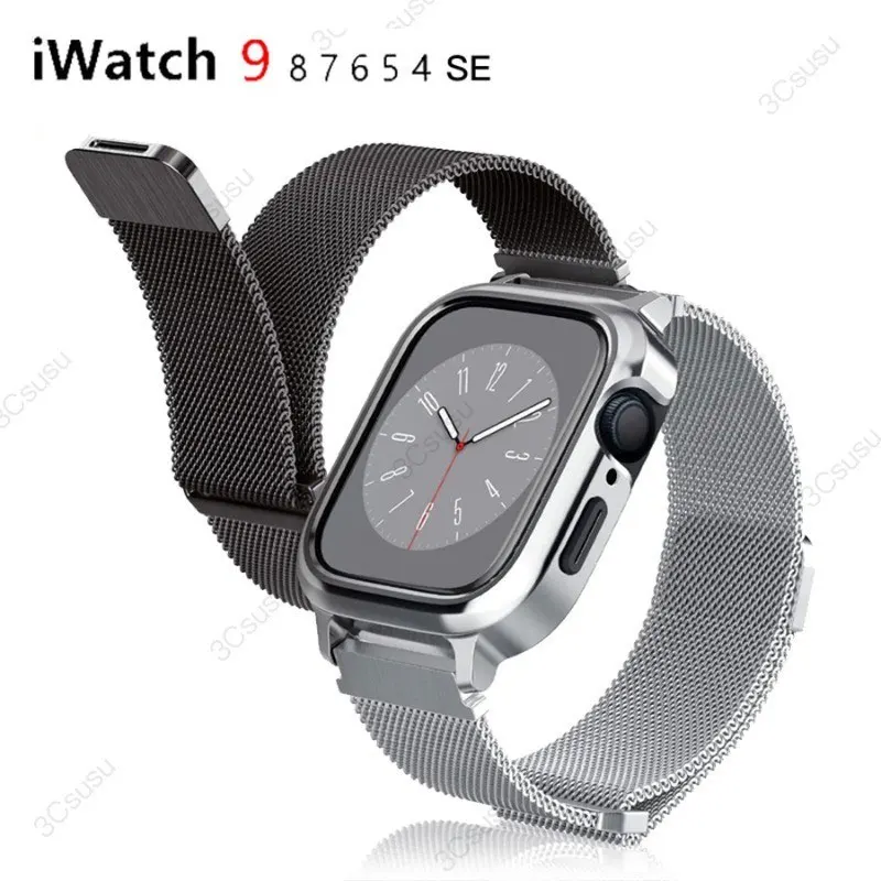 

Stainless steel Milanese Strap+Case For Apple Watch Ultra Ultra2 Series 9 8 SE 7 6 4 49mm 45mm 44mm Metal Fit Pro iWatch