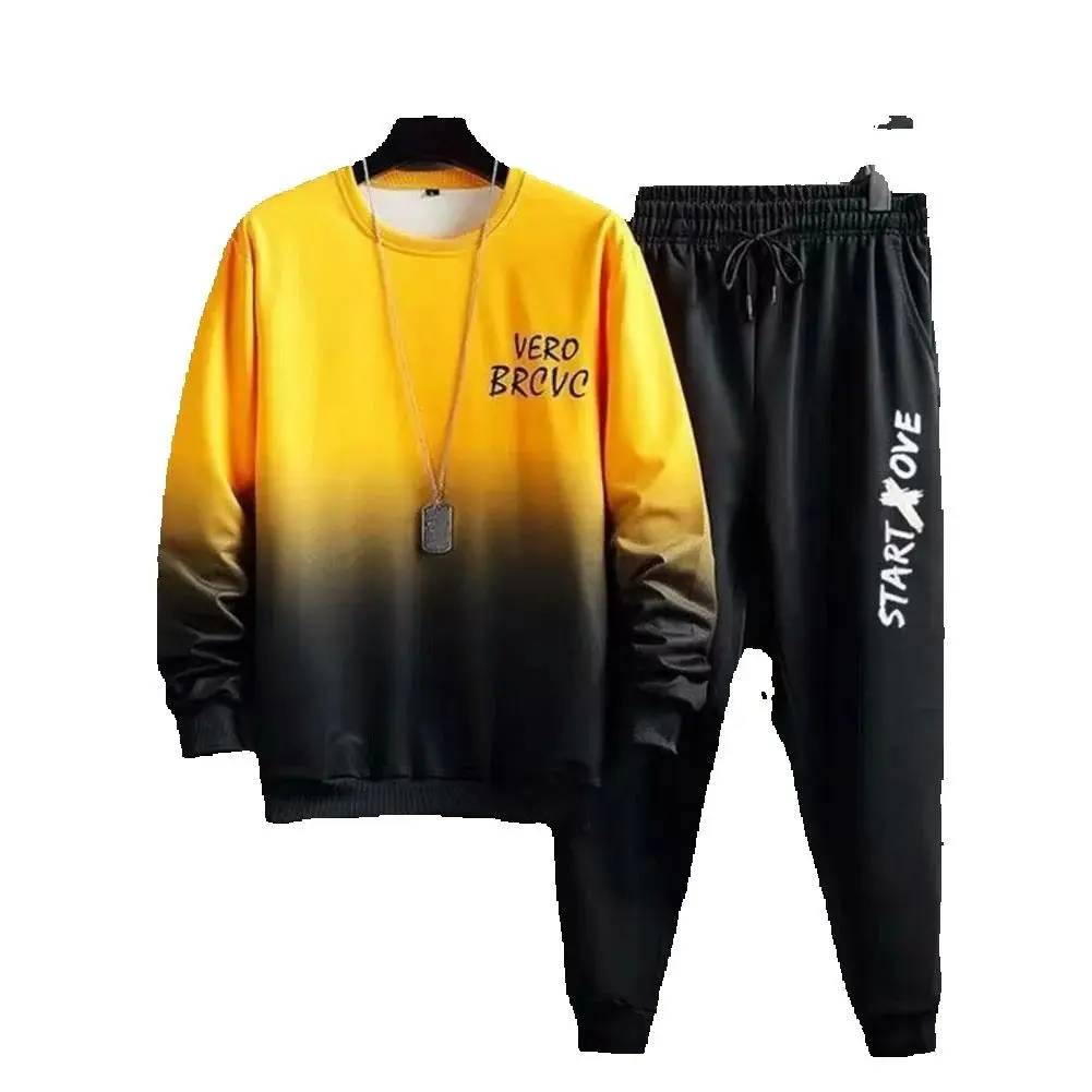 

Мужской спортивный костюм M-4XL, градиент контрастного цвета, эластичный пояс с ремешком на щиколотке, спортивный спортивный костюм в стиле хип-хоп, комплект из толстовки и брюк