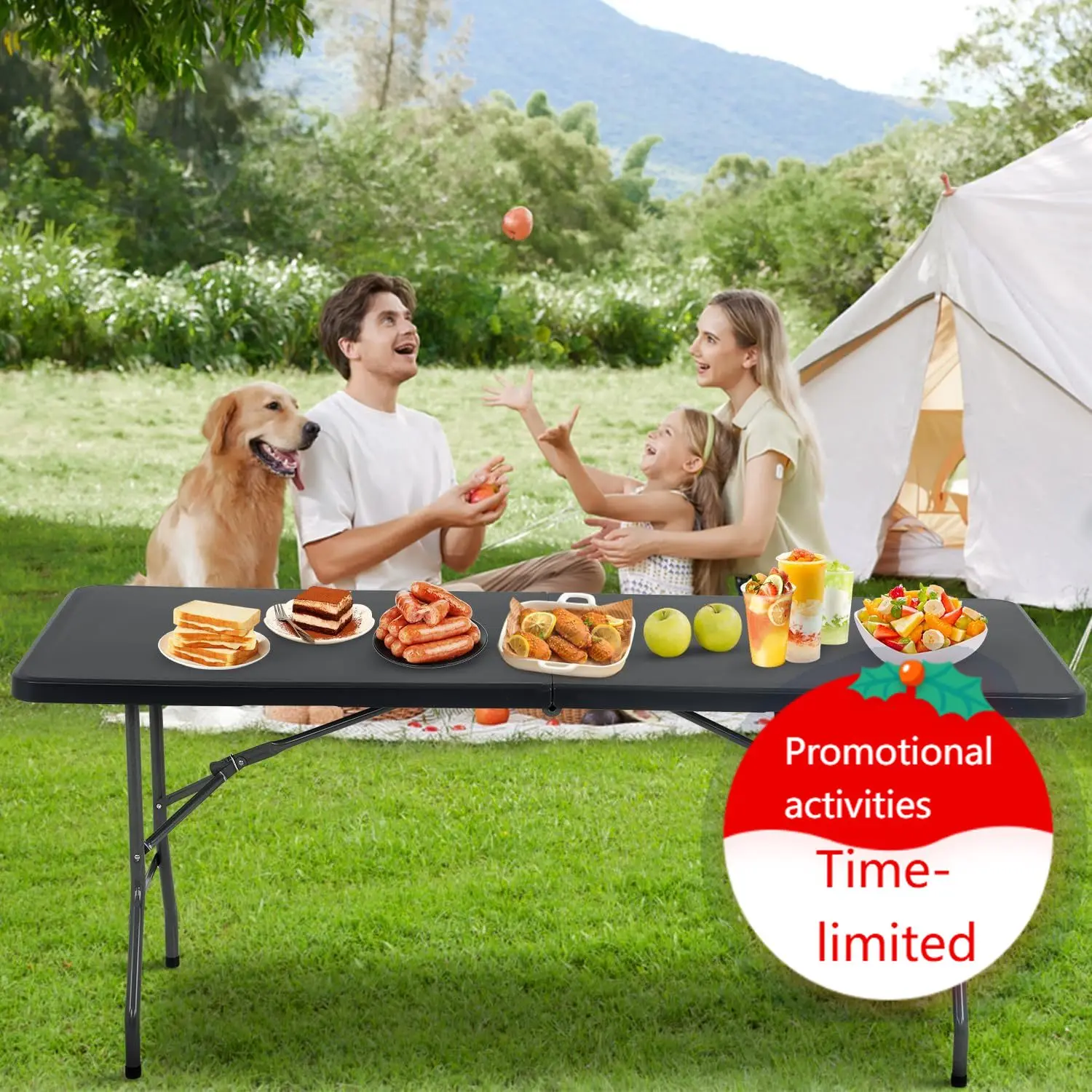 

Outdoor 6 FT Folding Camping Table Plastic Table Portable Square Height Dining Table Perfect for Picnics, Parties, Party and Cam