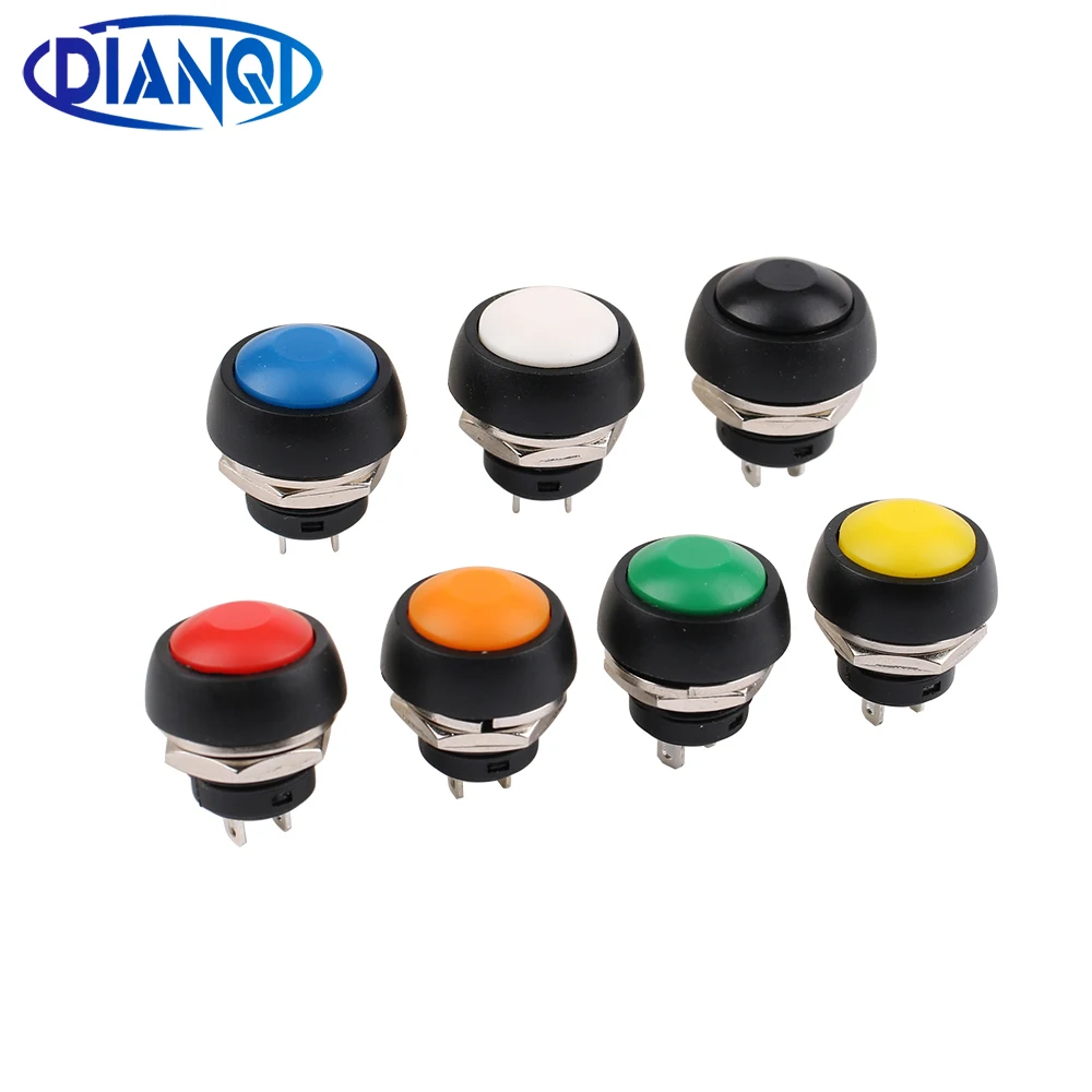 

Водонепроницаемые кнопки 12 мм, самосброс, черный, красный, зеленый, желтый, синий, 1НО, пластиковый кнопочный переключатель мгновенного сброса PBS-33B