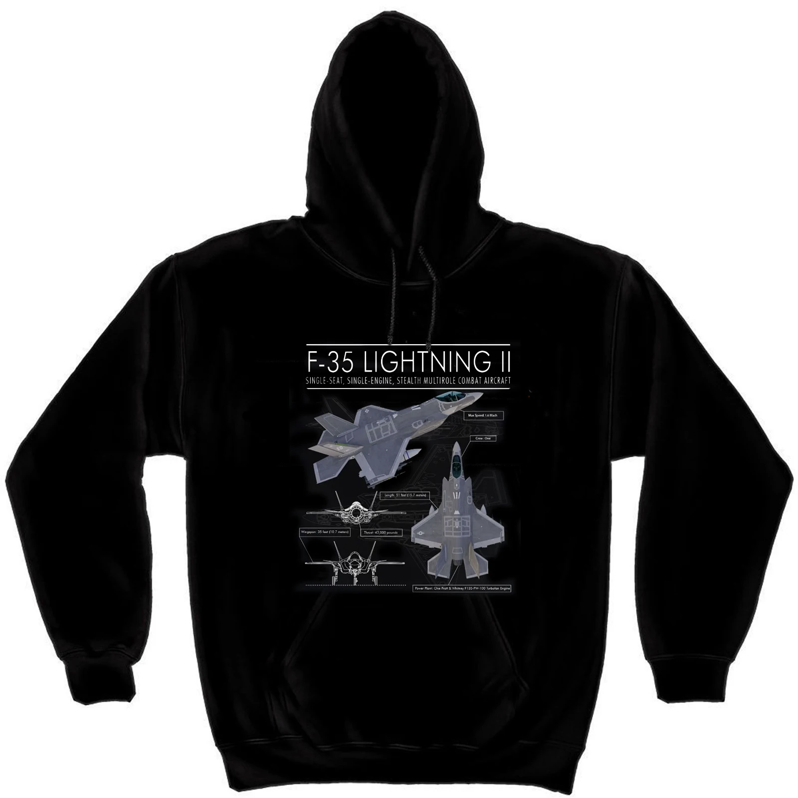 

Aviation Streetwear F-35 Lightning II Stealth Fighter Schematic Pullover Hoodie 100% Cotton Comfortable Casual Mens Sweatshirts