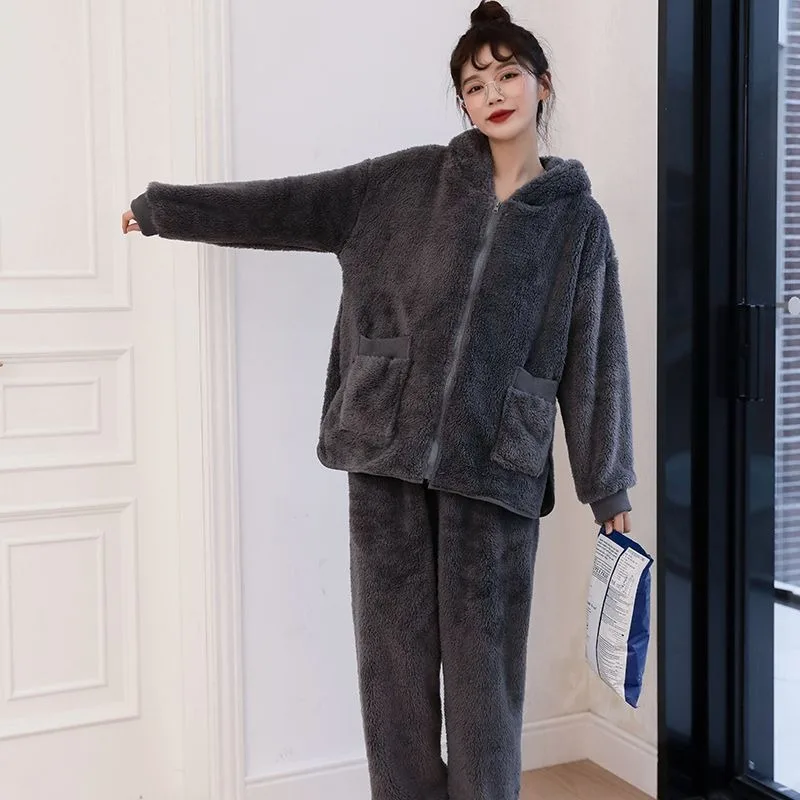 2024 New Spring Autumn Famale Homewear Suit Fleece Thick Pajamas Women Winter Loungewear Warm Student Dormitory Home Wear Sets