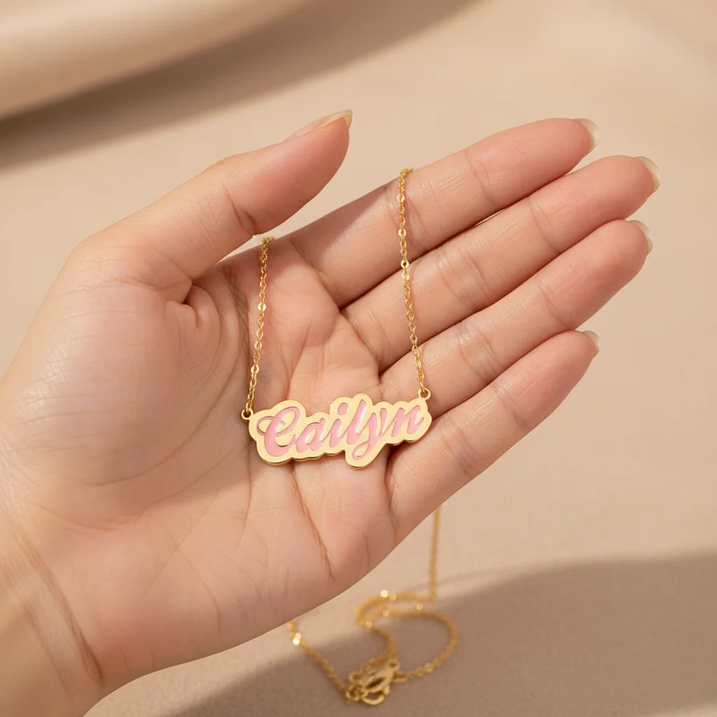 قلادة المينا الملونة المخصصة ، شخصية 18K مطلية بالذهب الفولاذ المقاوم للصدأ رسائل اسم قلادة 2026 الاتجاه الجديد مجوهرات هدية #4