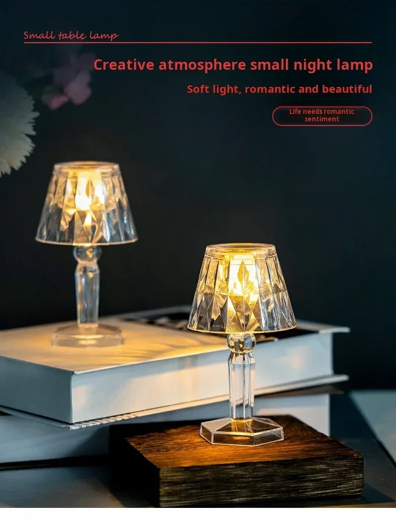 Mini Kristall Tischlampe Farbwechsel Batterie Nachttischlampe Nachtlicht für Tisch Abendessen Bar Schlafzimmer Party Weihnachten LED Nacht – Detail 1