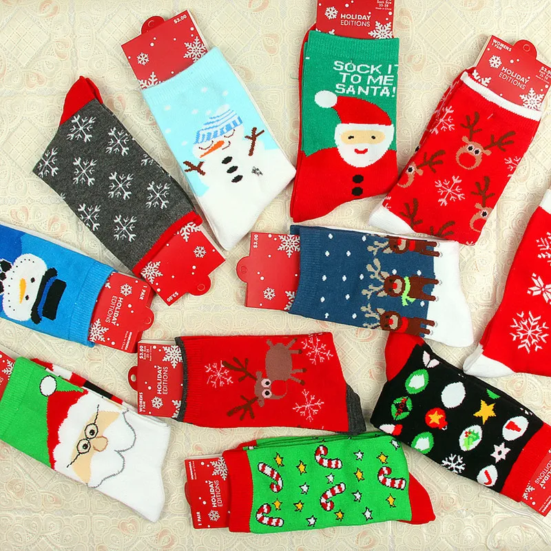 Christmas Socks Unisex Women Cartoon Cute Santa Claus Snowman Snowflake Winter Adult Hosiery Cotton Personality Socks Harajuku