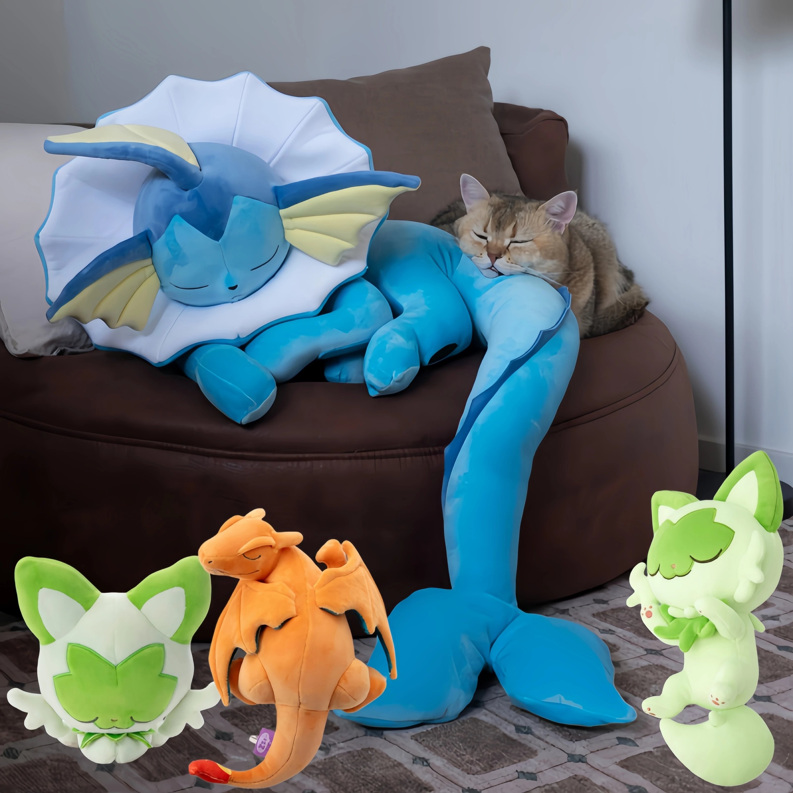 Big Size Vaporeon Plush Eevee Evoli Sleep Plush Flareon Umbreon Peluche Sprigatito Charizard Piplup Stuffed Toys Cartoon Doll