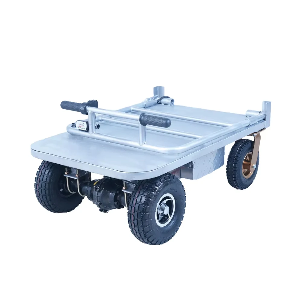 

High Load Electric 4-Wheel Folding Trolley Hand Truck Industrial Steel Metal Heavy Duty Platform Cart Trolley