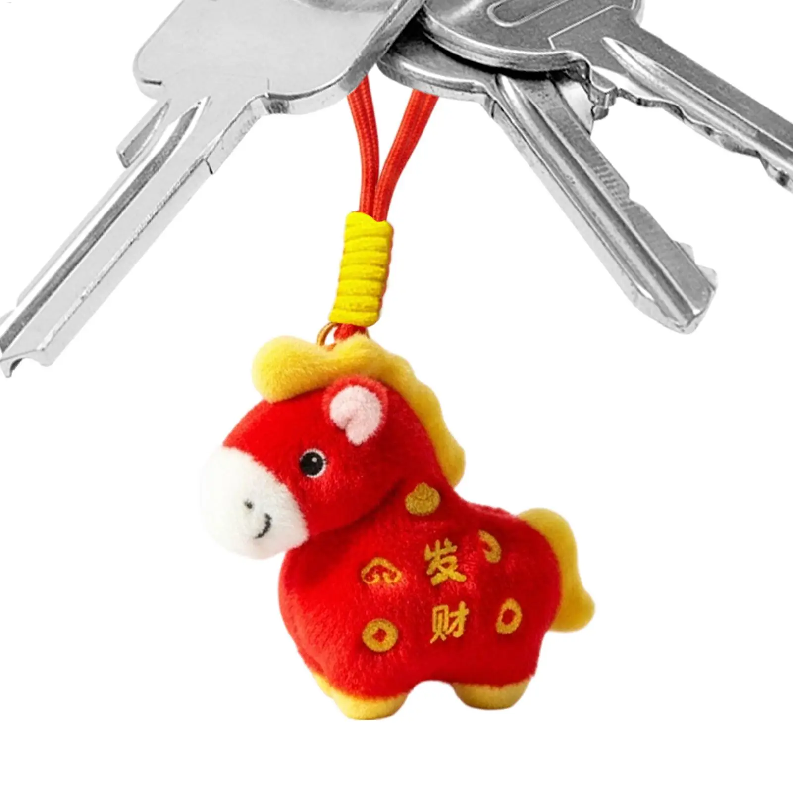 Pluszowy koń, zawieszka w stylu chińskim, breloczek z pluszowym zwierzątkiem w stylu chińskim ze smyczą na Boże Narodzenie, Nowy Rok, Wiosnę